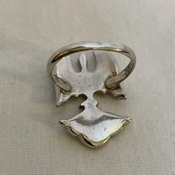 Silver Tone Phoenix Thunderbird Turquoise Coral Inlay Size 7.25 Costume Ring - Picture 6 of 9